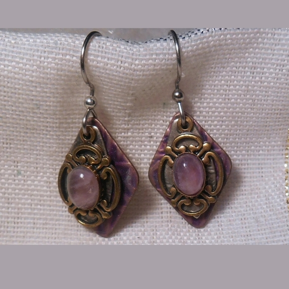 art Deco Jewelry - OLD Art Deco Bronze Amethyst vintage  earrings